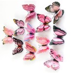 3D double butterflies with magnet, house or event decorations, set of 12 pieces, pink color, A12